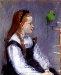 Junges Mädchen mit einem Papagei, ca. 1873